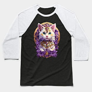 White Kitty amethyst gems flower design Baseball T-Shirt